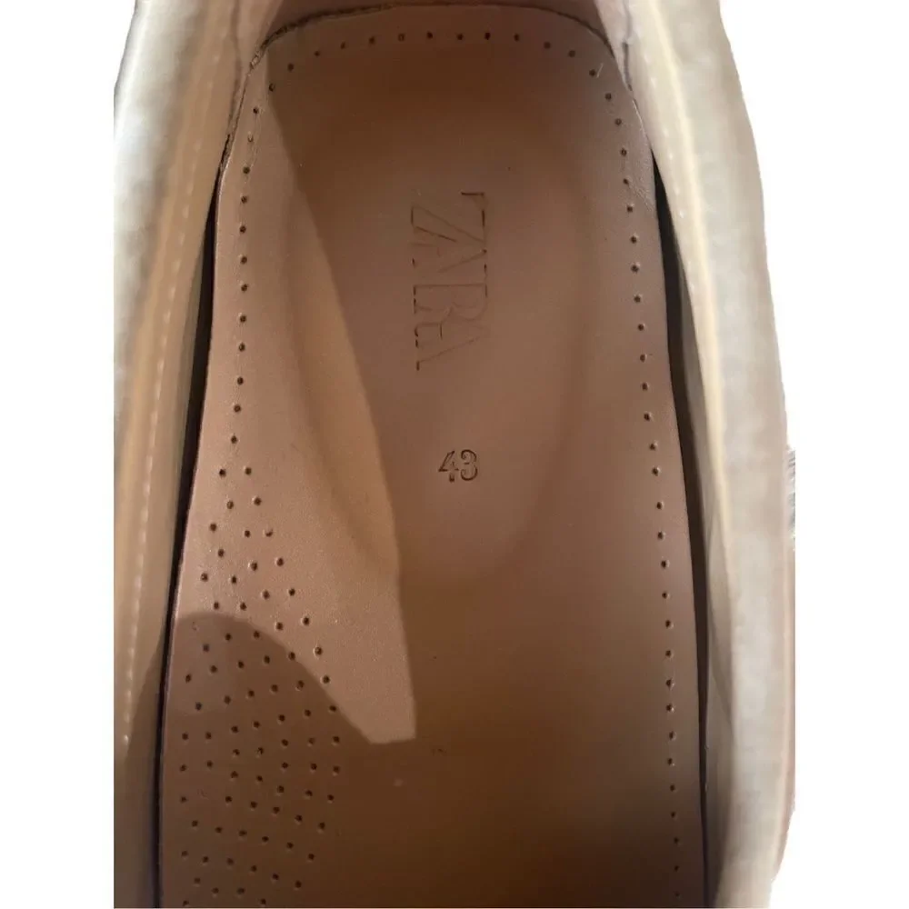Zara Beige Mens Slip On Moccasin Bow Moc Toe Casual Loafer Shoes Size 43